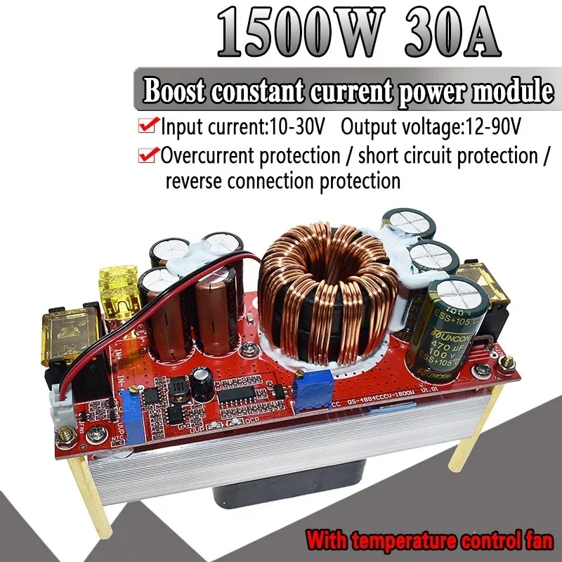 Фото DC-DC 1500 Вт 30 А Повышающий преобразователь напряжения Boost CC CV Модуль питания Повышающий модуль постоянного тока DC-DC 10-60 В до 12-97 В №1