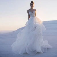 2022 exquisite spaghetti strap beading wedding dress for bride v neck crystal pearls tulle bride dresses vestido de novia