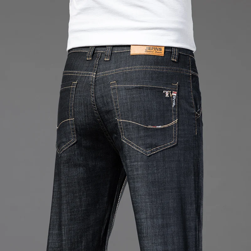 

2022 Summer New Men'S Plus Size Black Jeans Classic Business Straight Denim Trousers Spring Autumn Loose Brand Thin Pants Male