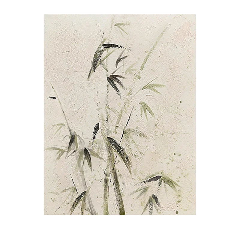 

New Chinese Pure Hand Painted Texture Decorative Painting Bamboo Plant Large Oil on Canvas room decor aesthetic posters