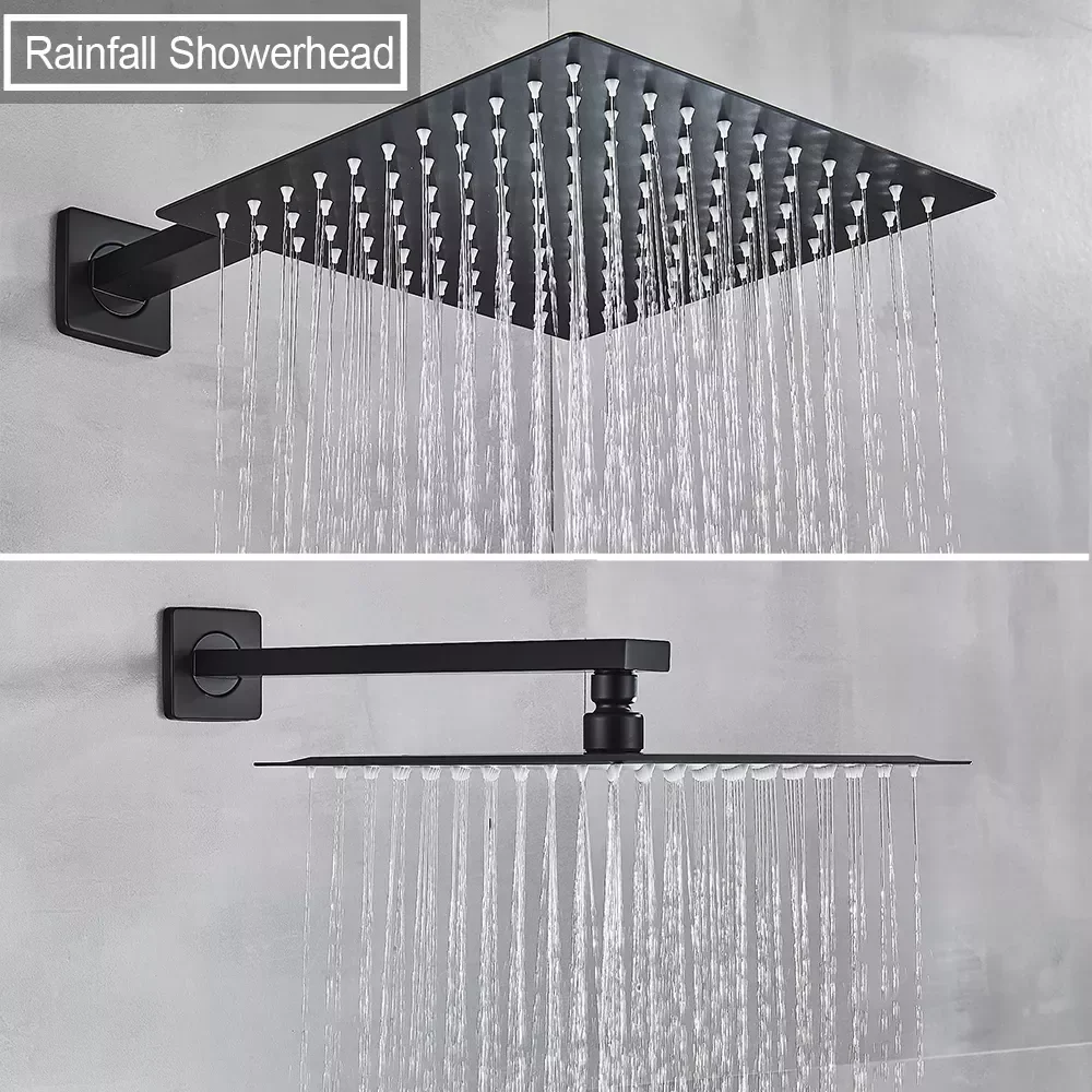 

Matte Black Wall Mounted Bathroom Shower Rainfall Shower Mixed Hot And Cold Water Mixer Tap Embedded Box Control Valve