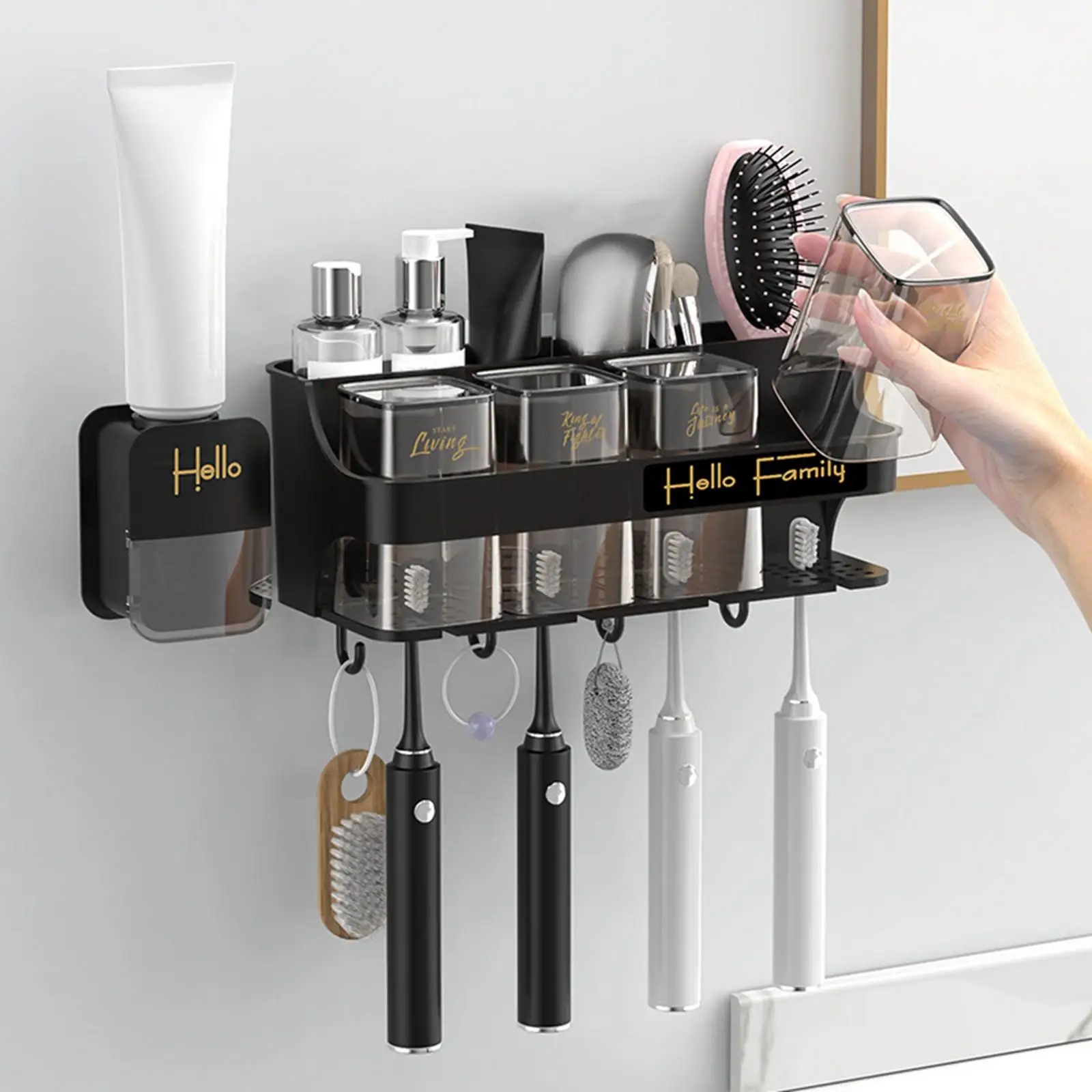 

Automatic Toothpaste Squeezer Wall Mount Toothbrush Stand Rack Bathroom Toothpaste Dispenser Toothbrush Holder Accessories