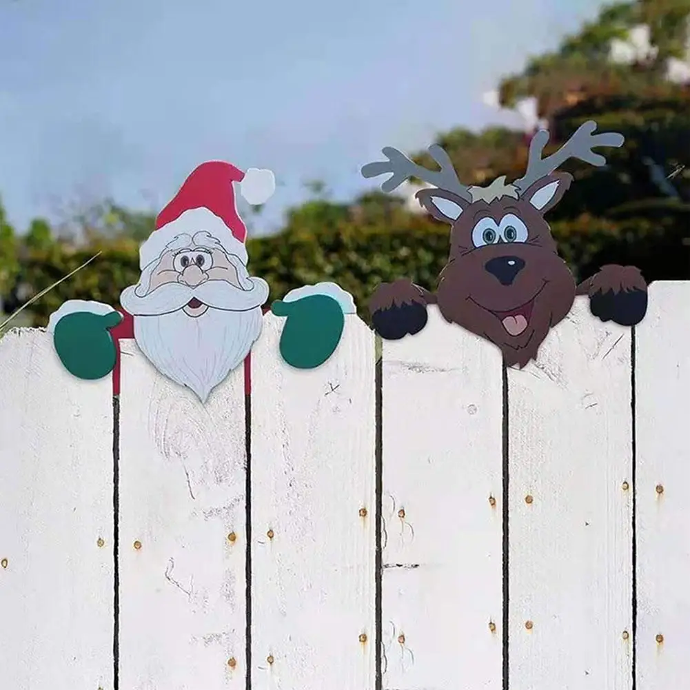 

New Year Santa Claus Fence Wooden Insert Christmas Navidad Outdoor Decoration Decoration Holiday Occasion Home Garden S0N4