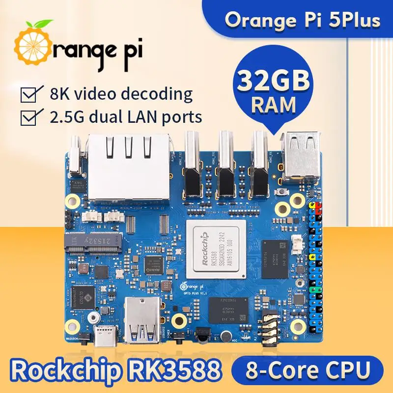 Одноплатный компьютер для Orange Pi 5 Plus 32 ГБ ОЗУ модуль PCIE RK3588 внешний Wi-Fi-BT SSD M2.0