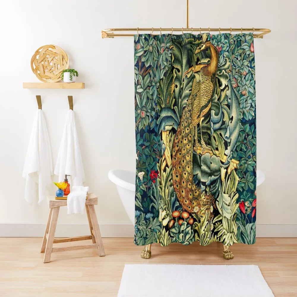 Занавеска для душа в ванную комнату с зелеными листьями синего и зеленого цветов