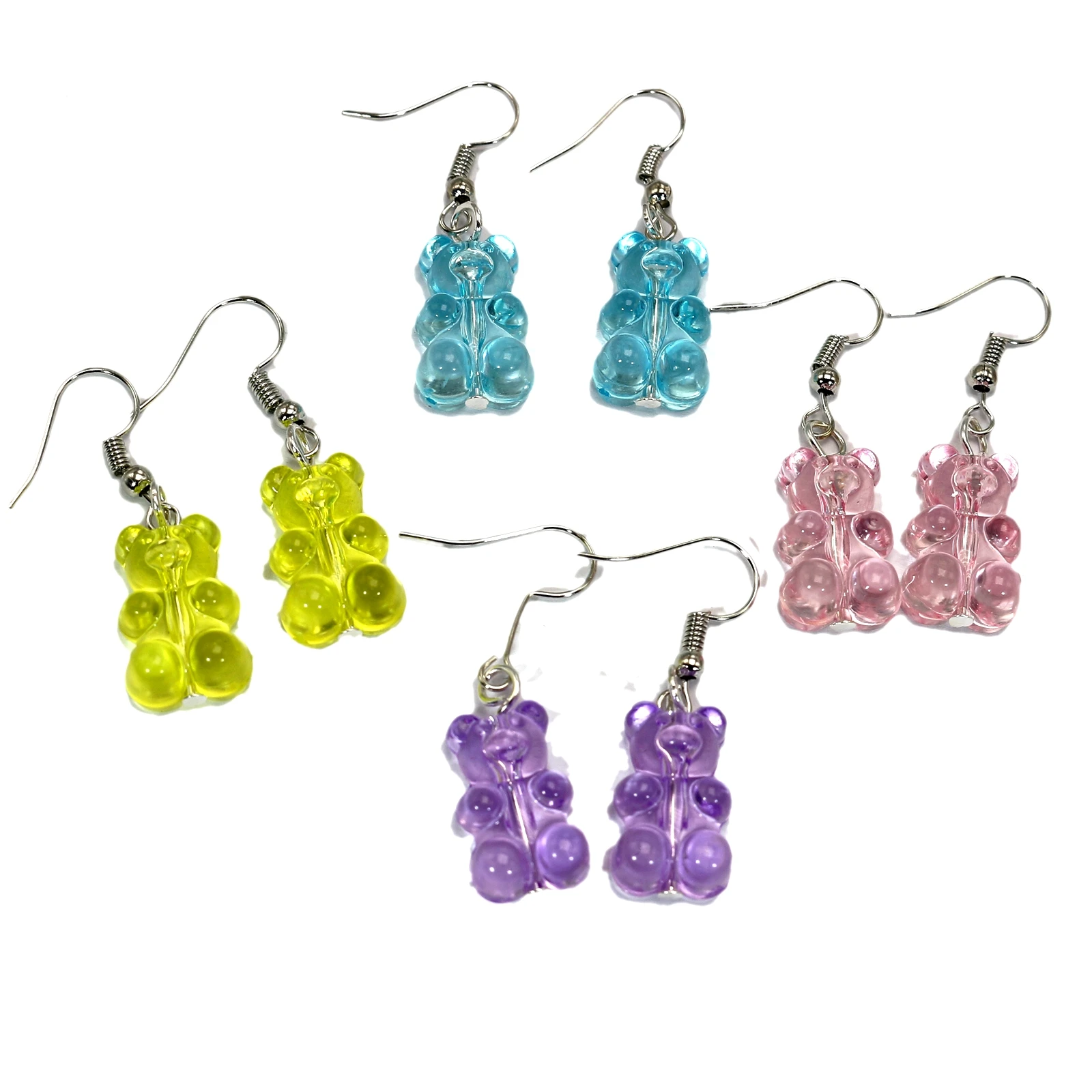 

10 Pairs Shiny Mixed Transparent Color Acrylic Gummy Bear Earring Sweet Novelty Cute Kawaii
