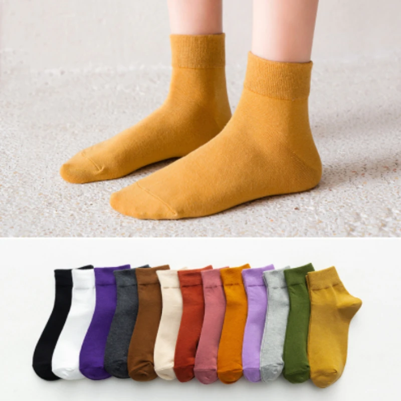 

Ankle Socks for Women Crew Long Breathable Casual Cotton Black White Fashion Solid Colors Spring Autumn High Men Calcetines