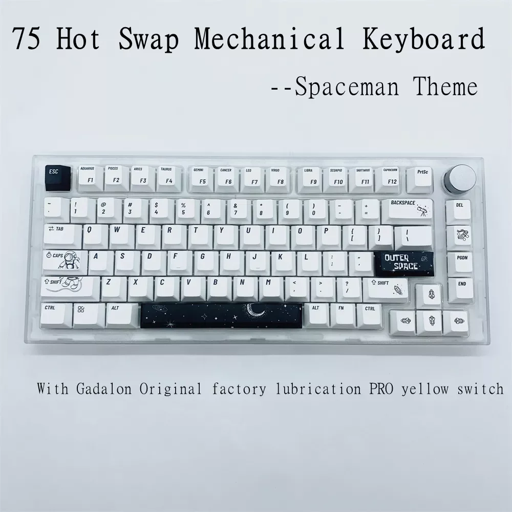 

Spaceman Keycaps Next Time 75 Hot Swap Mechanical Keyboard Wired Type-C RGB With Lubricating 3 Pin Yellow Gateron Pro Switches