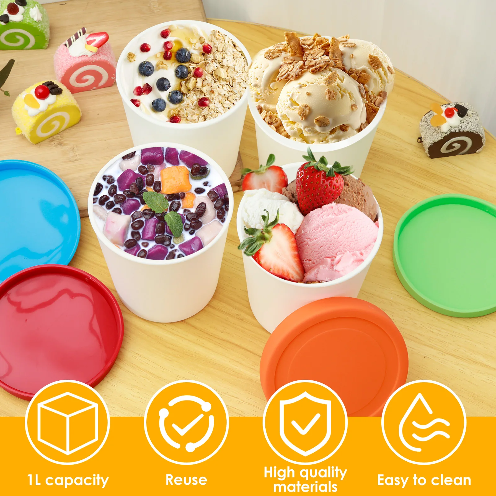 4 шт. силиконовые круглые чашки для мороженого 1 л