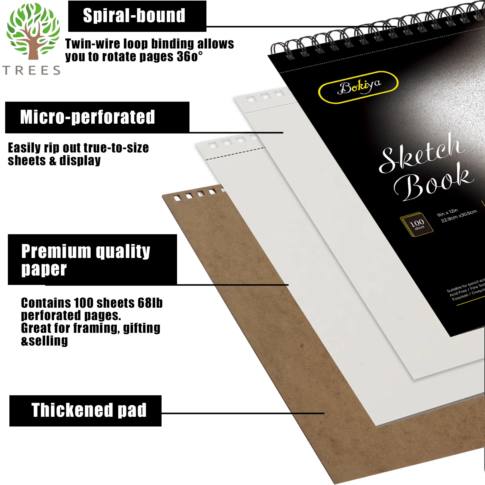 Бескислотный спиральный альбом для рисования письма и 100-строчный пустой блок