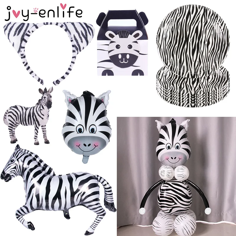 

Zebra Party Decoration jungle Zoo Animal Party Black White Zebra Ballons Gift Box cake topper Kid Boy Birthday Party Supplies