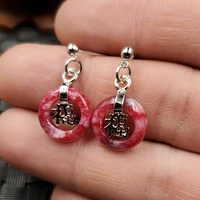 hot selling natural hand carved jade gufa inlay blessing earrings ear studs fashion jewelry accessories men women luck gifts