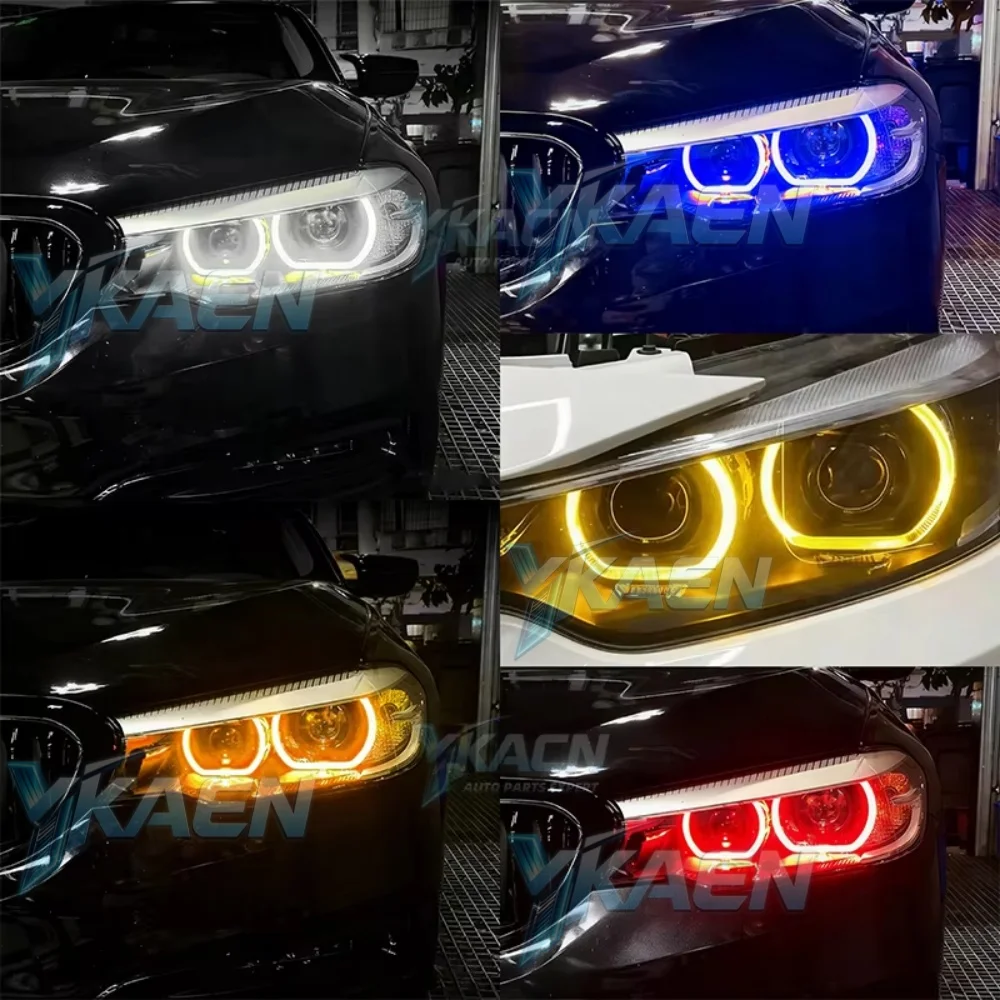 Фото Желтые светодиодные дневные ходовые огни Angel Eyes DRL для BMW 5 серии M5 F90 G30 G31 G38 G32 17-20, белый, синий, красный цвета. №5