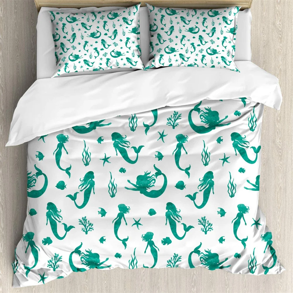 

Green mermaid 3Pcs Bedding Sets 3D Digital Printing Custom Quilt Duvet Cover Set Home Queen King Quilt Pillowcase