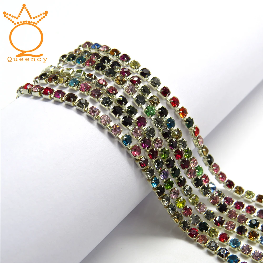 

Цепочка Стразы 100 см, закрытая цепочка для дизайна ногтей, 2 мм, плотная цепочка стразы с серебряной основой, стеклянная отделка, аксессуары «...