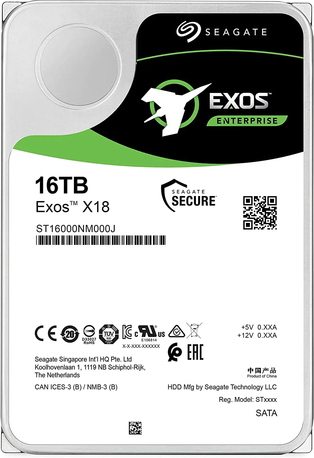 

Жесткий диск Seagate Exos X18 16 ТБ Enterprise HDD CMR, гиперскальный, SATA, 6 дюймов, 3,5 000 об/мин, низкая задержка с улучшенным Кэшированием ST16000NM000J