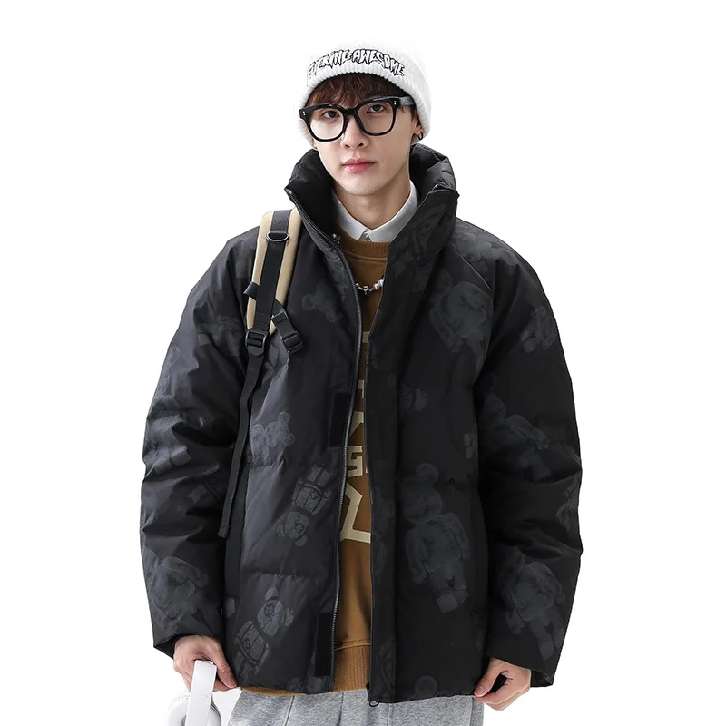 Winter stand-up collar loose warm down jacket Hong Kong trend brand ins loose bear down jacket men Men's winter jackets parkas