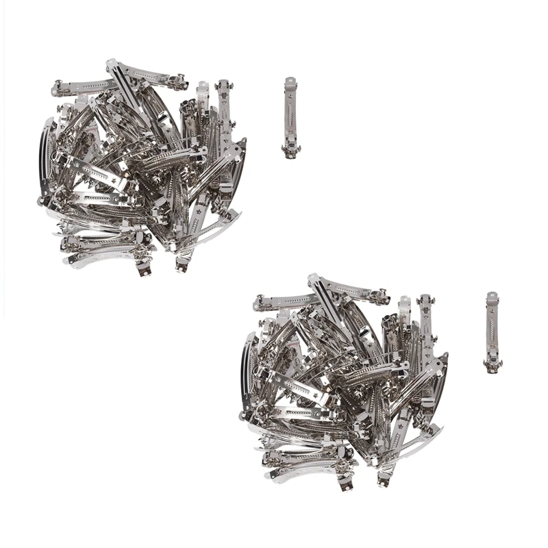 

100 Pcs 80mm Metal French Clips Hair Bows Barrettes - Silver