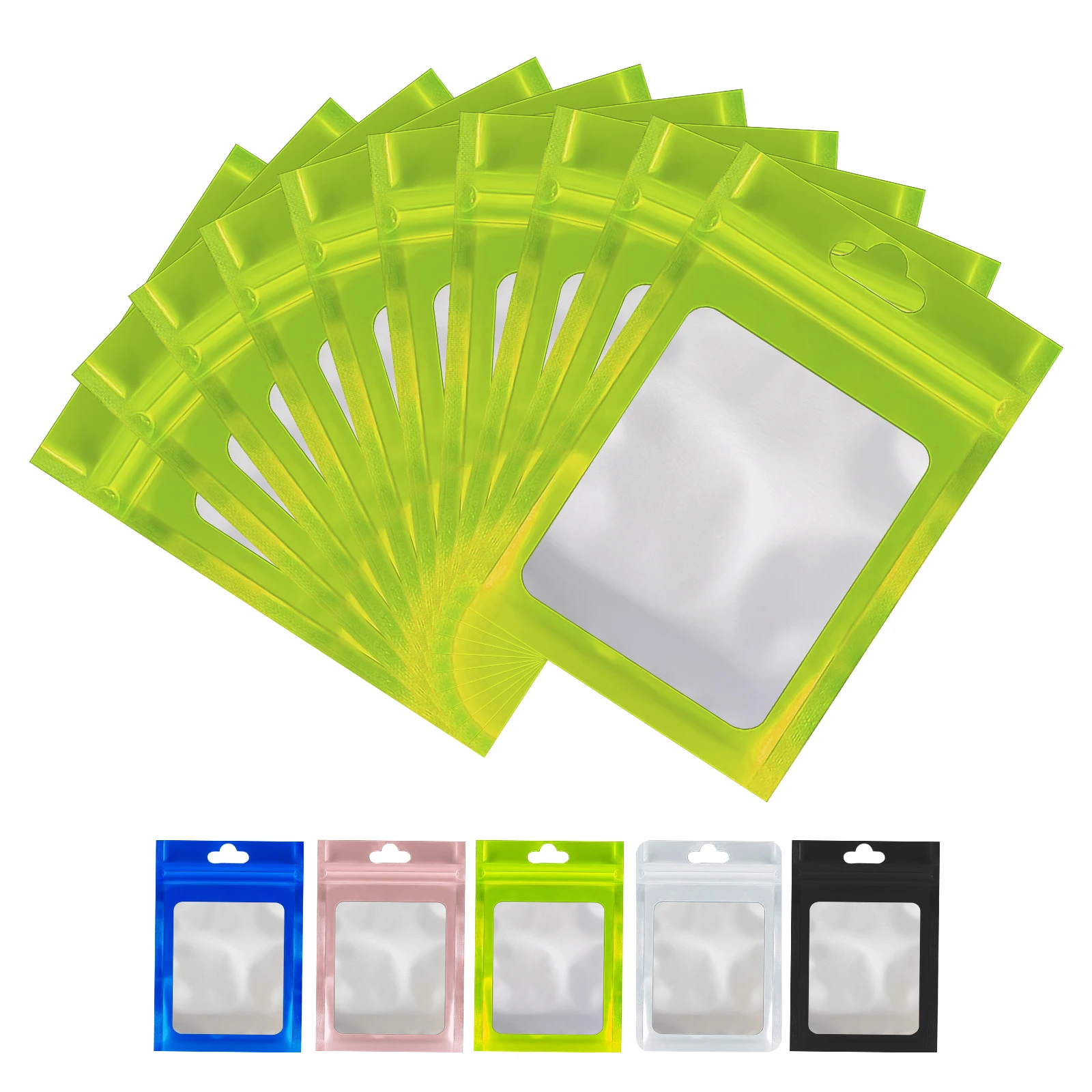 

1000Pcs Tear Notch Zip Lock Reusable Packaging Pouches Gift Food Snack Green Matte Mylar Foil Clear Plastic Bag with Hang Hole