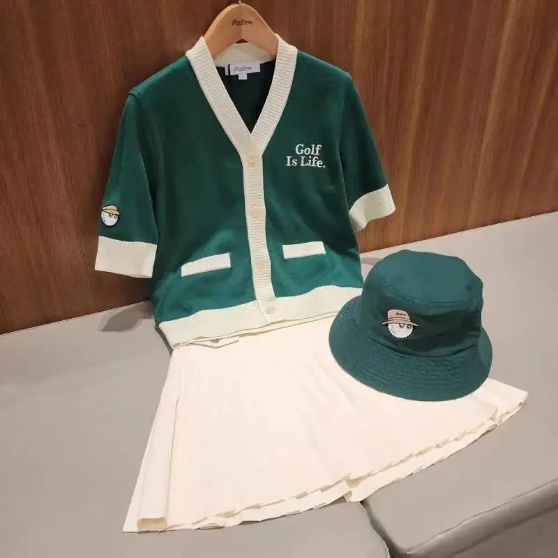 2023 New Korean Brand Golf Women's Summer Knitted Cardigan Comfortable Breathable Outdoor Sports Short Sleeve Lady's Coat