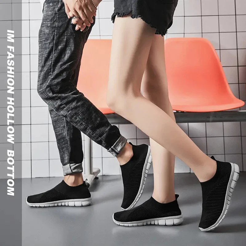 Couples Casual Sneakers Women Knitted Walking Shoes Mens Slip on Flat Mesh Lightweight Outdoor Tennis Socks Shoe