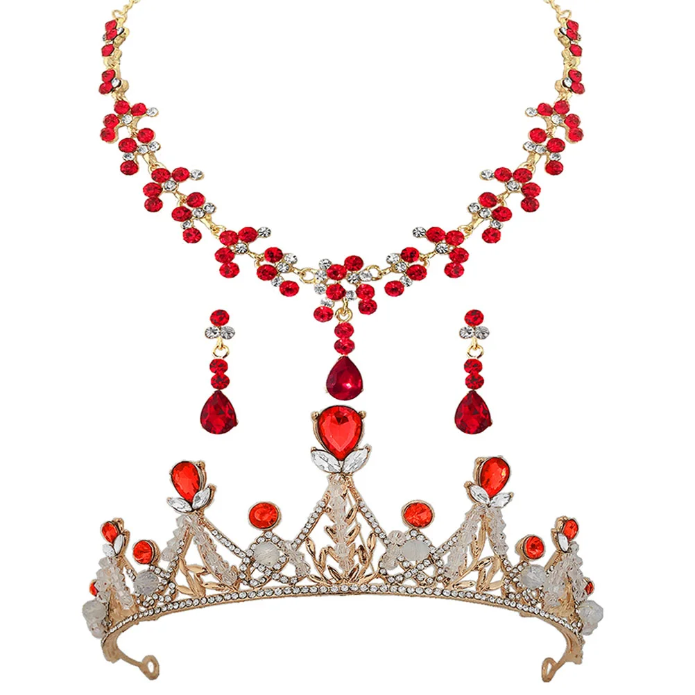 

Girl Necklace Birthday Crown Hair Comb Ear Clips Earrings Little Rhinestone Headband
