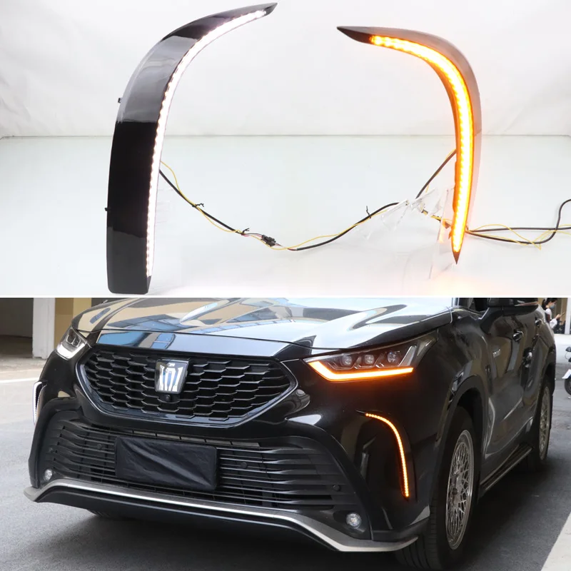 

Светодиодные дневные ходовые огни 12 В для Toyota Crown Kluger 2021 2022, дневные огни, автоматический динамический желтый сигнал поворота, DRL индикатор