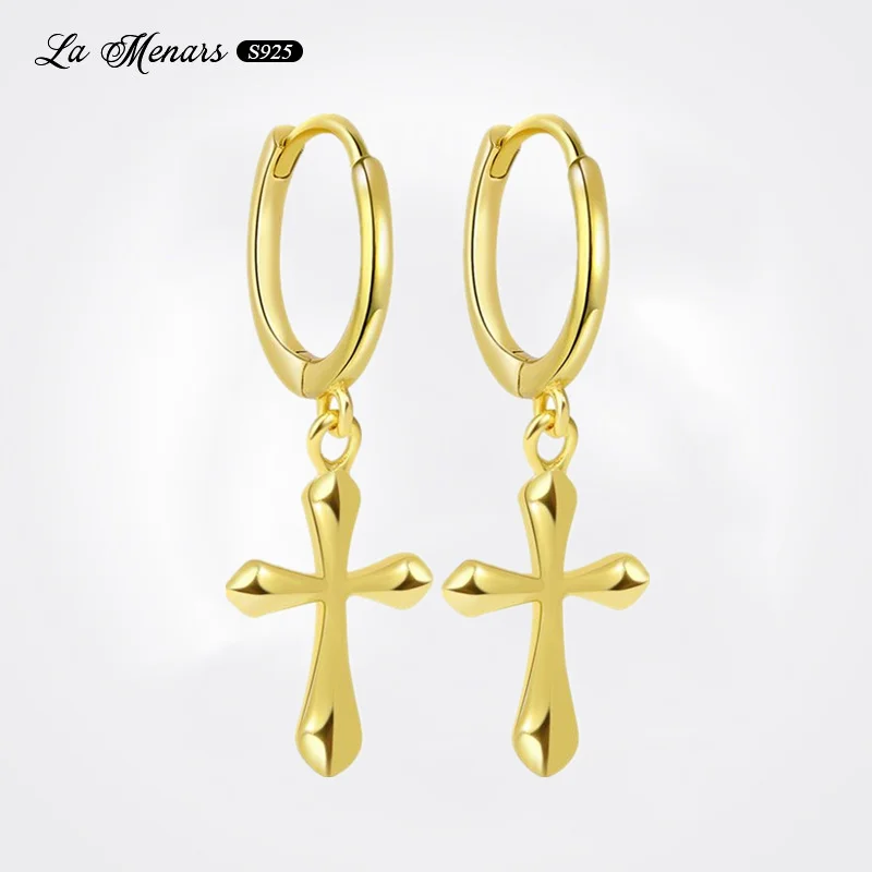 

La Menars Golden Cross Earrings For Women 2022 Original Retro Classics Style Genuine Silver Plating Jewelry With CZ
