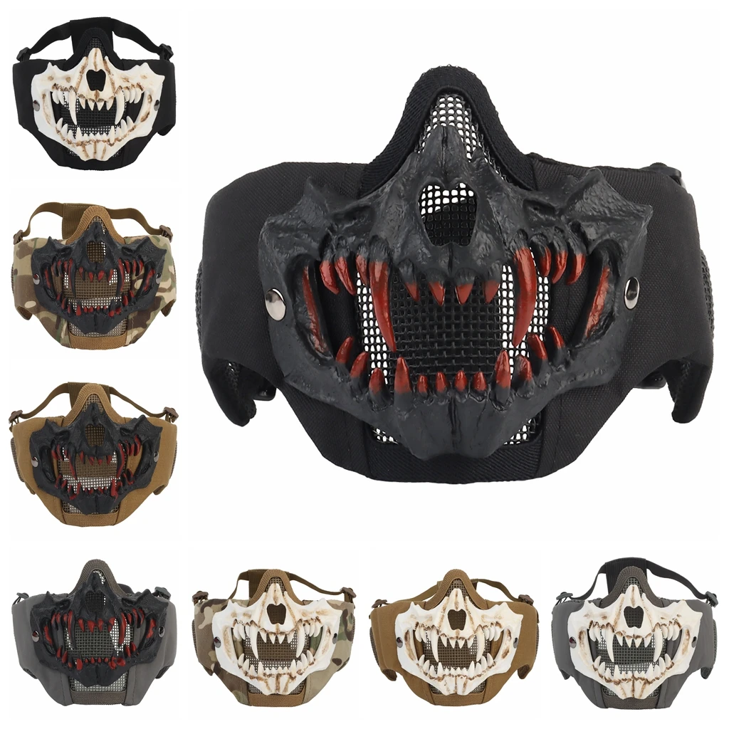 

Paintball Airsoft Masks Half Face Steel Mesh Masks Dual-Layer Tactical Mask Cosplay Halloween Party Props with Ear Protection