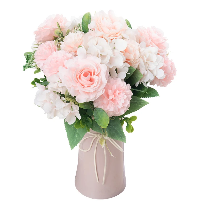 

Beautiful Rose Artificial Flower High Quality Silk Bride Big Bouquet Fake Hydrangea DIY Wedding Home Decor Craft Wreath Supplies