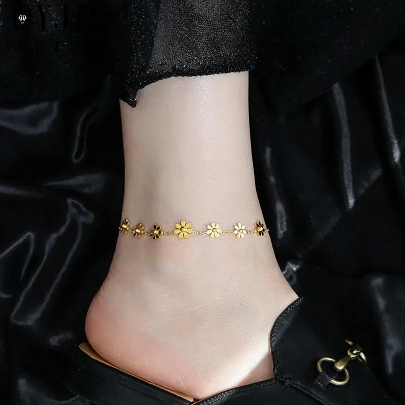 OYJR Boho Daisy Anklets for Women Gold Color Anklet Foot Bracelet Non Fade Non Tarnish Leg Chain Summer Accessories for Beach