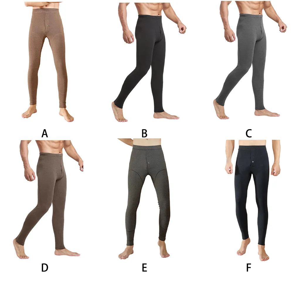

Men Thermal Leggings Elastic Solid Color Soft Comfortable Winter Home Office School Sleep Warm Long Pants for Khaki Type1