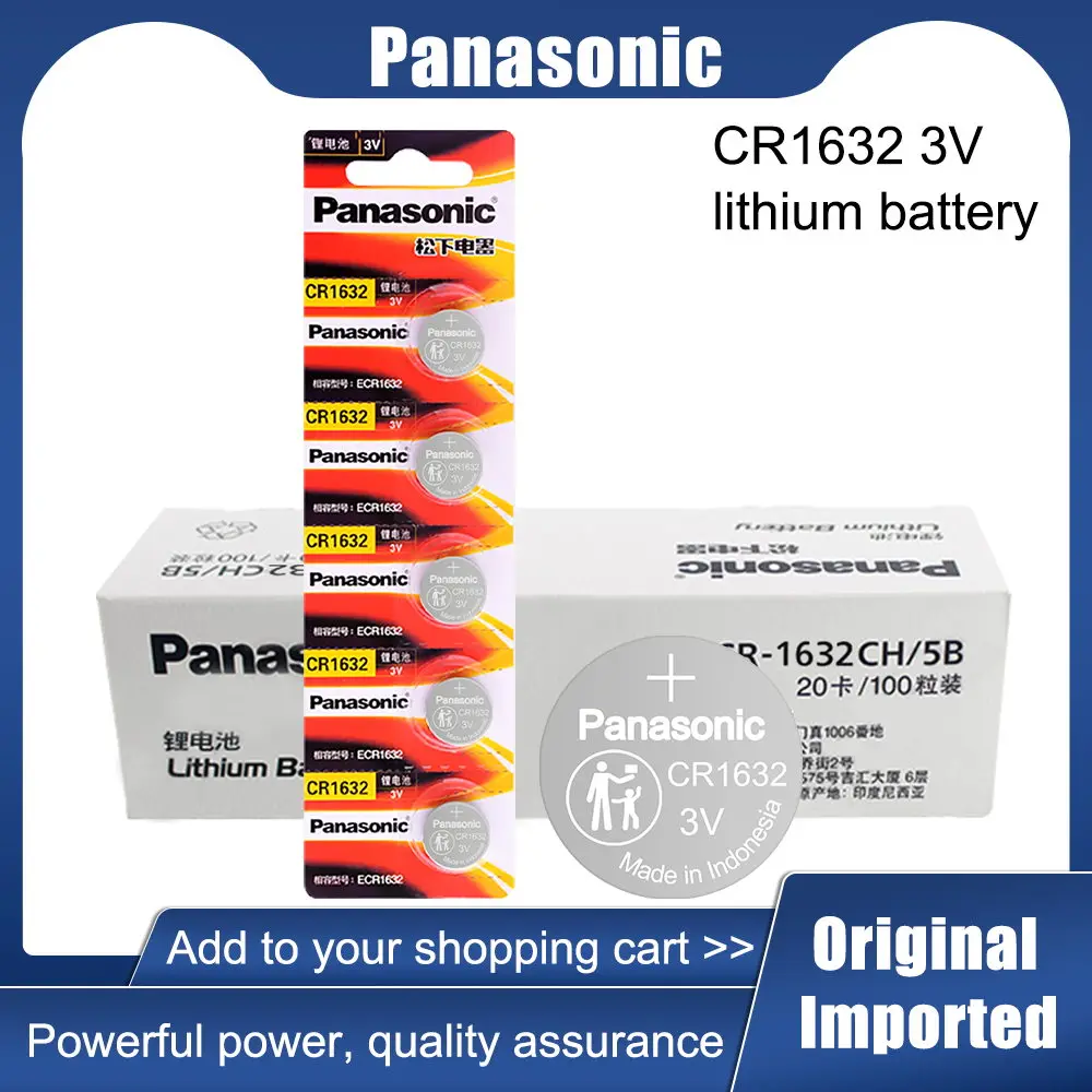 

Original Panasonic CR1632 1632 ECR1632 DL1632 BR1632 3V Lithium Battery For Watch Clock Remote Control Button Coin Cell