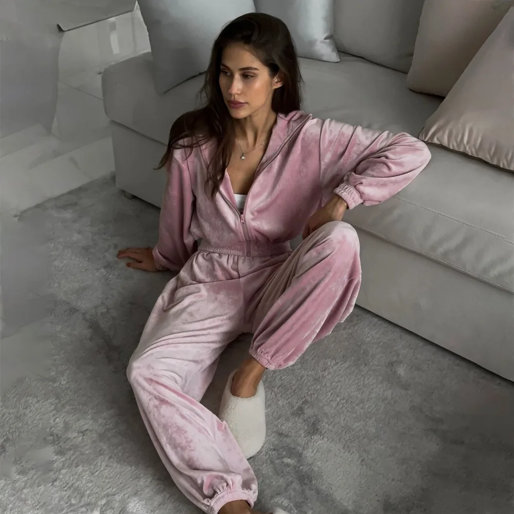 Короткий бархатный костюм с капюшоном женская одежда весенне-осенний новый