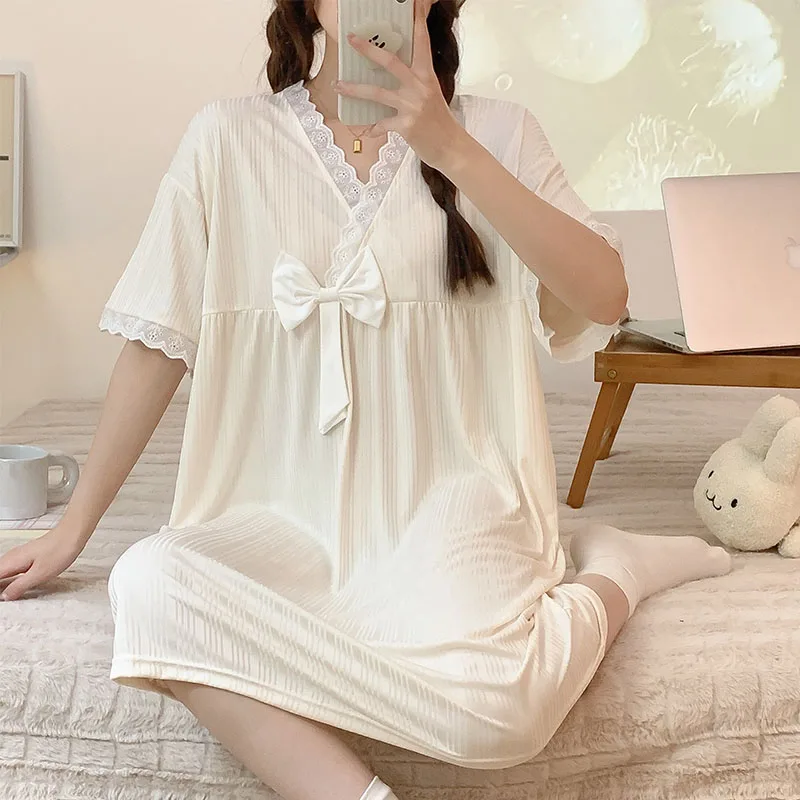 

Women Summer Cotton Short Sleeve Sleep Tops Dropshipping Nighty Princess Style Girls Nightgowns Womens Sleeping Dress