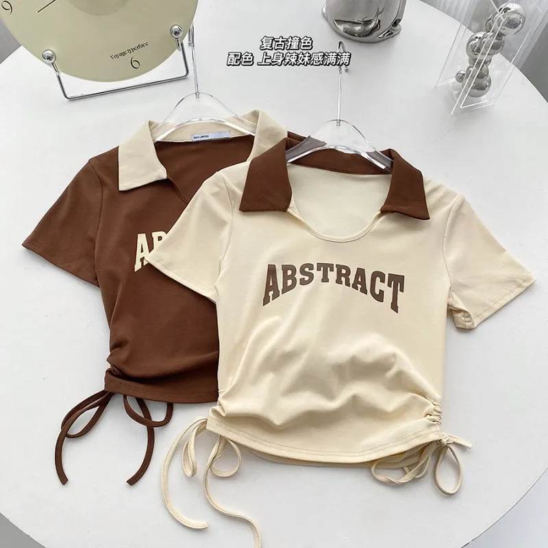 

Polo Shirt Short Sleeved T-Shirt 2023 Women'S Summer New American Design Unique Retro Hong Kong Sweet And Spicy Minority Short T