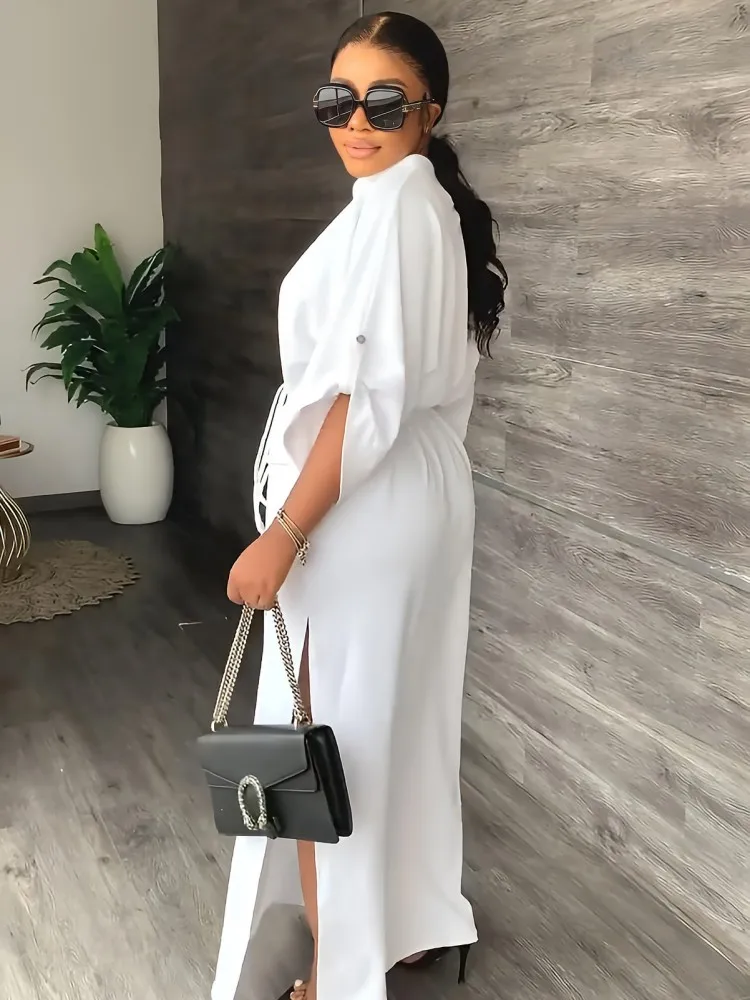 Summer Muslim Fashion Abaya Dubai Dress for Women Sexy V-neck Solid Dresses Lace Up High Waist Loose Robe Arabic Turkish Dresses