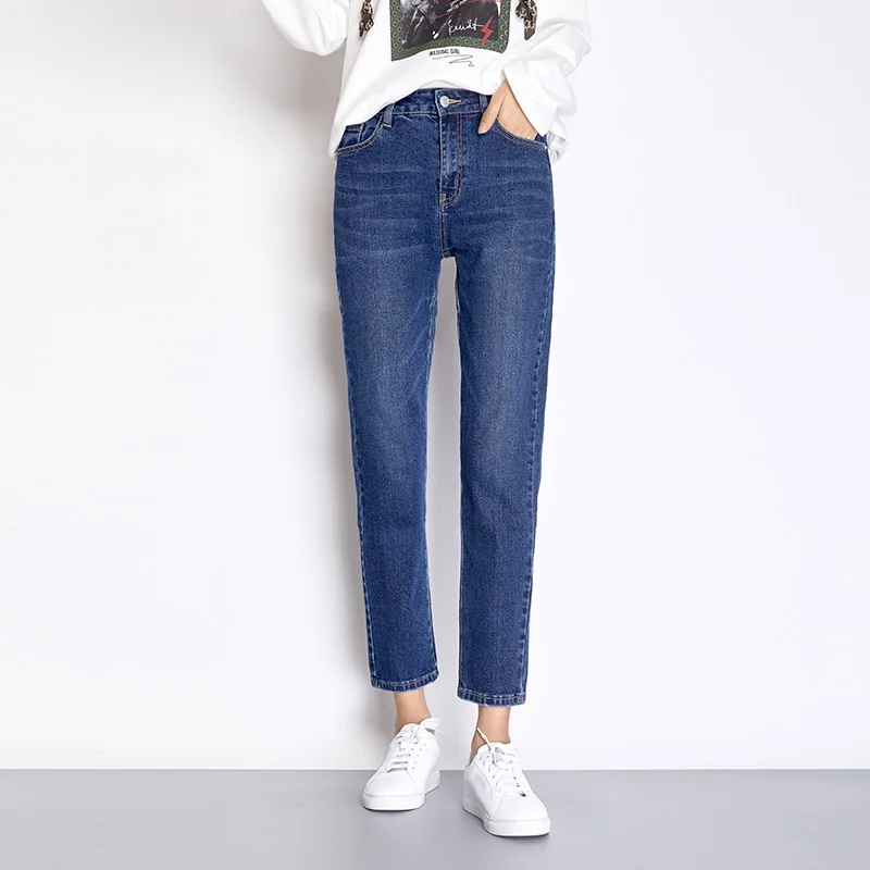 2022 Spring and Summer Stretchy Blue Color Cotton loose Denim pant Mid Waist Full Length Regular Boyfriend Jeans for Women |