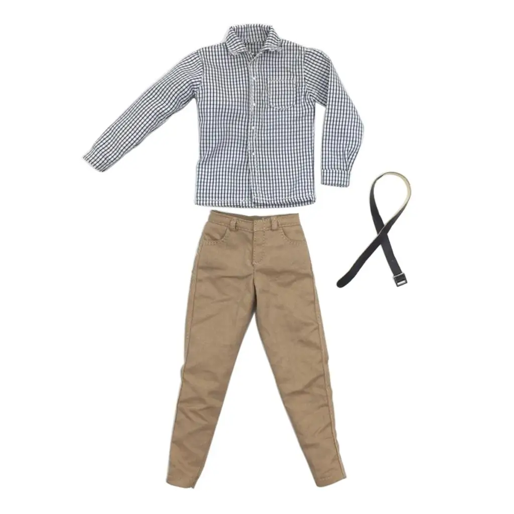 

1/6 Gray Plaid Shirt And Khaki Trousers Belt for Dragon DML '' Action
