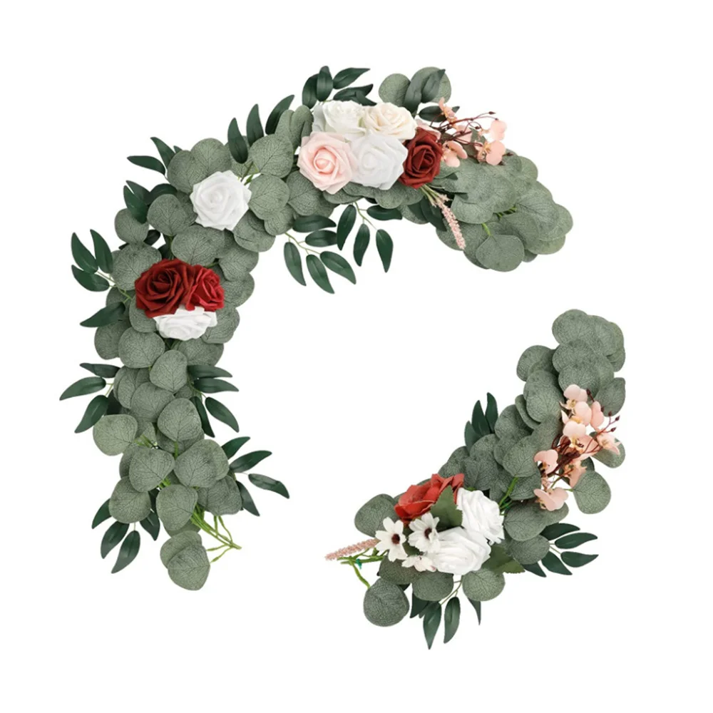

2Pcs Artificial Wedding Arch Flower Background Arrangement, Floral Pendant Rose Wreath for Background Decoration