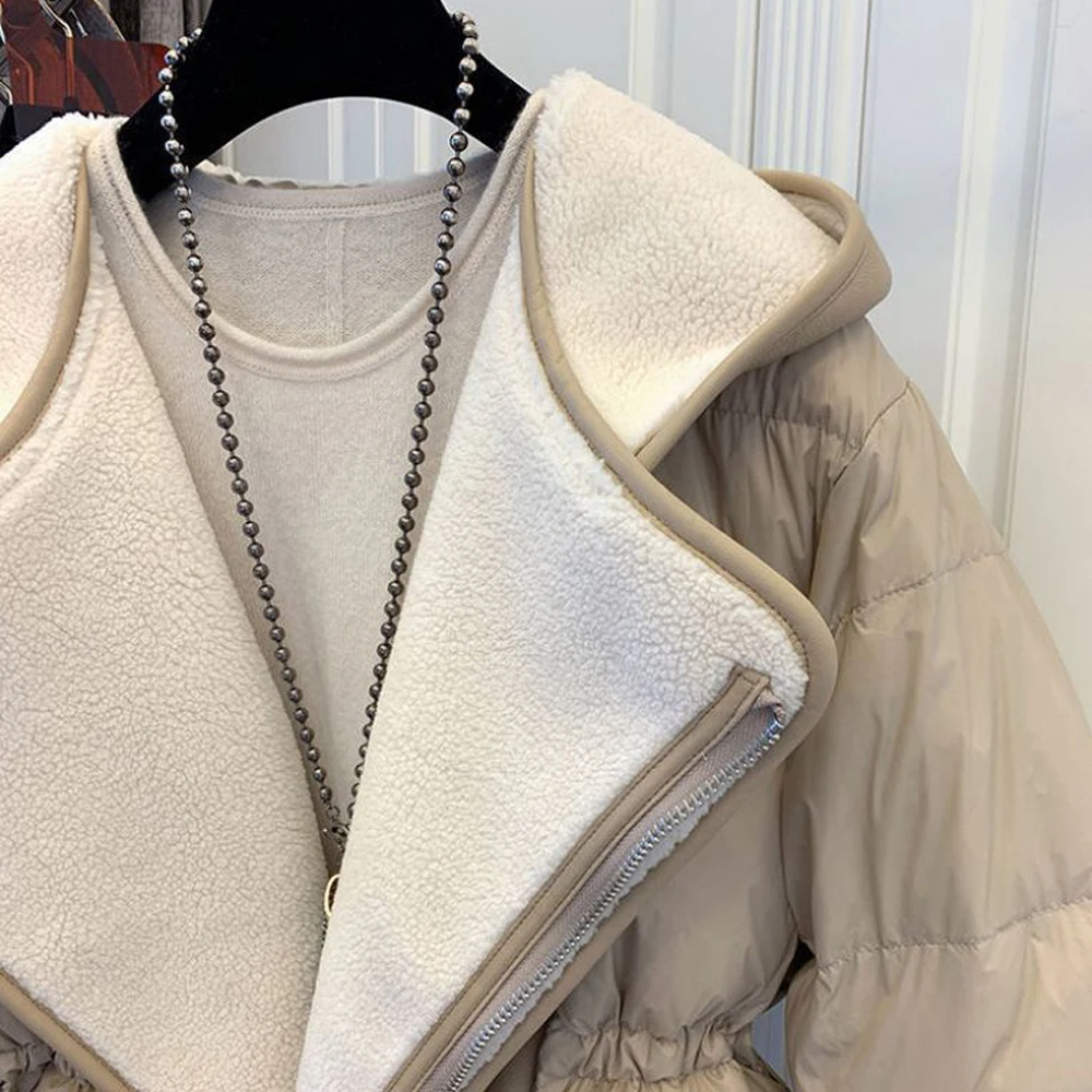 Women's Korea Cashmere Velvet Warm Hooded Coats 2023 New Fashion Casual Patchwork XXXL Long Sleeve Ladies Cotton Outwear