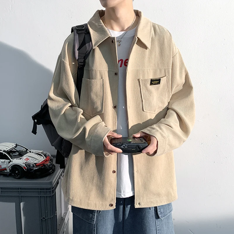 

Art Style Men's Oversize Corduroy Long Autumn Woman Clothing Shirt Casual Fashion Coat 2022 Sleeve Shirt Quality Korean Shirts