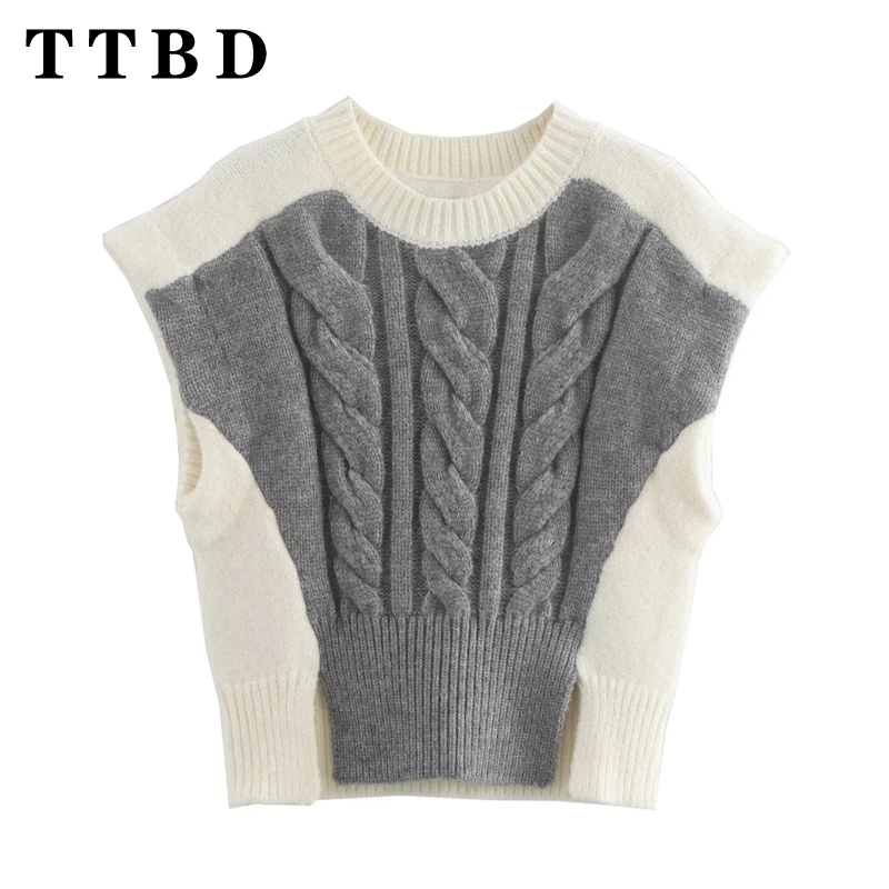 TTBD 2024 новый осенний женский повседневный однотонный вязаный джемпер свитер