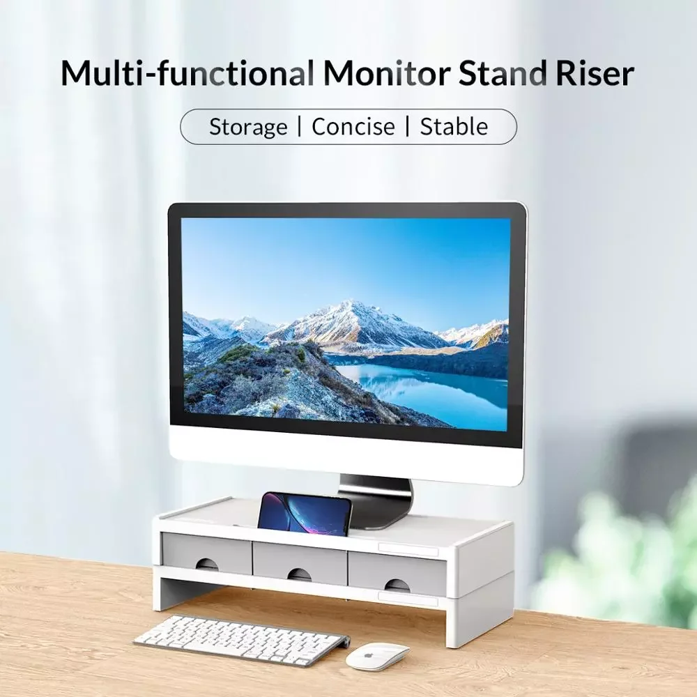 

Multi function Monitor Stand Riser Desktop Holder Bracket with 3 Drawer Storage Box Organizer for Home Office Laptop PC|Monitor