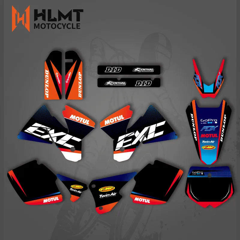 

HLMT NEW TEAM GRAPHICS STICKERS DECALS WITH MATCHING BACKGROUNDS FIT FOR KTM 125 250 300 380 400 520 SX MXC 1998 1999 2000