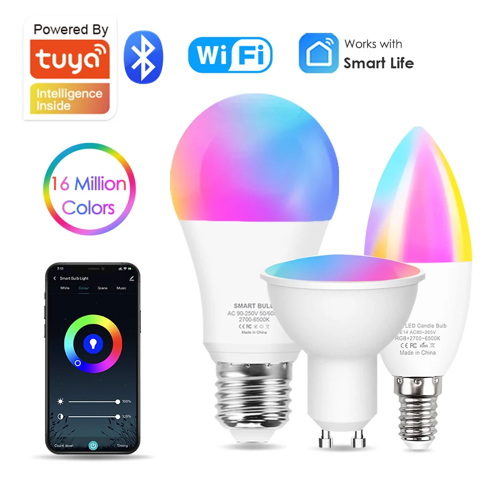 

Умная светодиодсветильник лампа Tuya с Wi-Fi, RGB, E14, GU10, E27, Bluetooth, Wi-Fi, волшебная лампа, 110 В, 220 В, работает с Alexa, Google Home, голосовым управлением