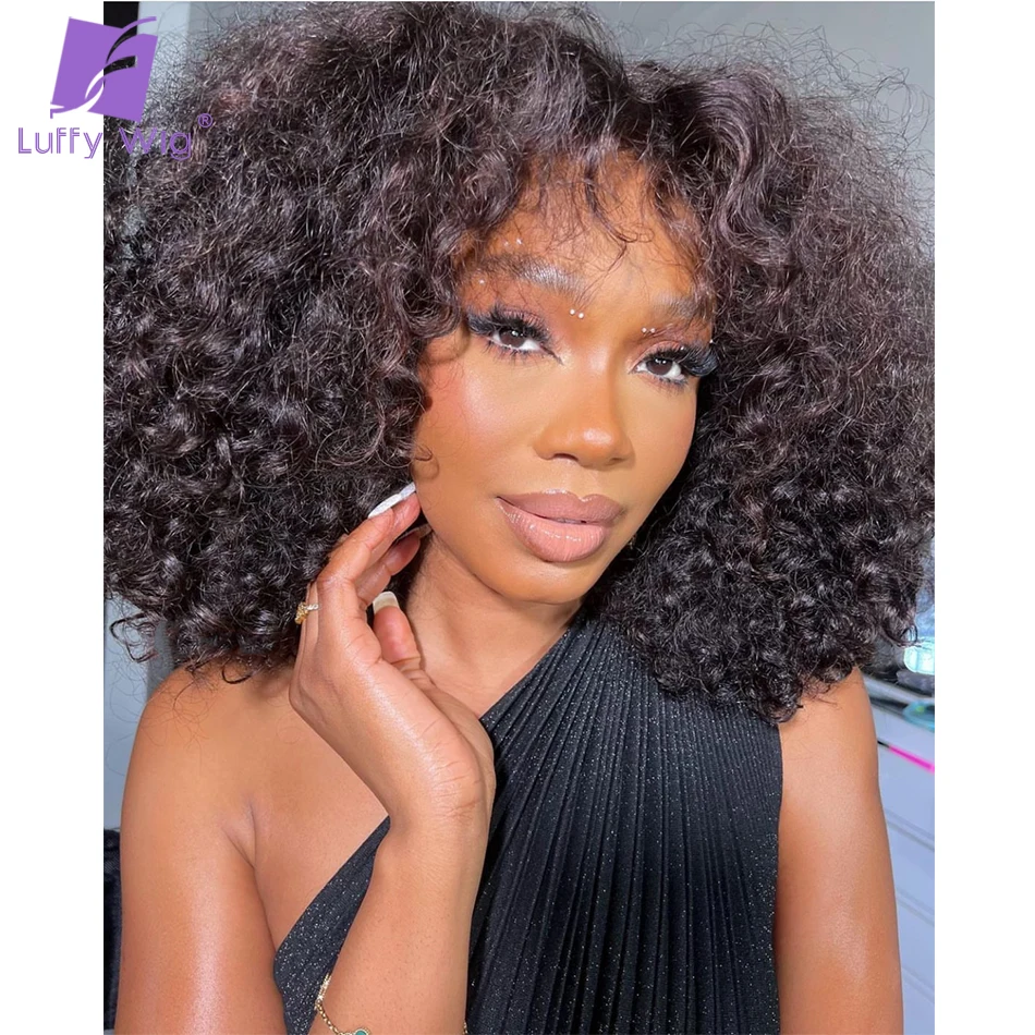 Human Hair Wig With Bangs Jerry Curly Scalp Top Full Machine Made Wig Kinky Curly Wig Guleless Remy Brazilian Bob Wigs For Women