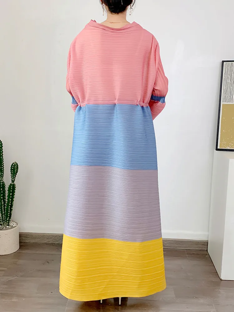 Женское плиссированное платье LANMREM свободное с длинным рукавом и круглым вырезом