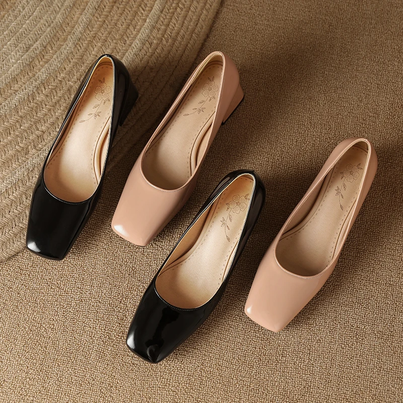 Taoffen Big Size 34-46 Square Toe Pumps For Women Strange Chunky Heel Shallow Mouth Fashion Work Slip On Office Lady Shoes Daily