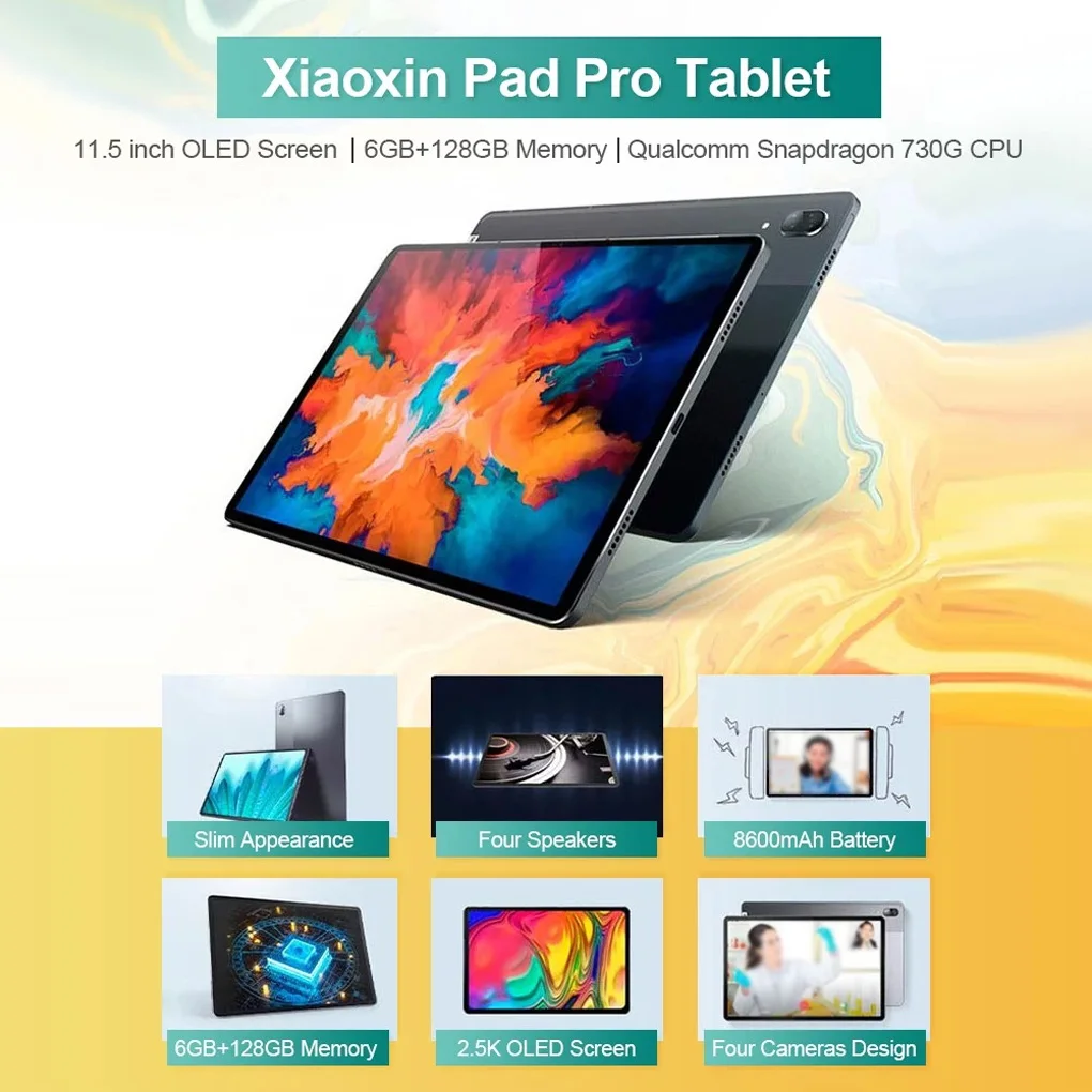 

Lenovo 11.5 Inch OLED Screen Face Recognition Tablet Octa-core 2.5K Full Screen 6G RAM 128GB 13MP 8MP Working Tablets